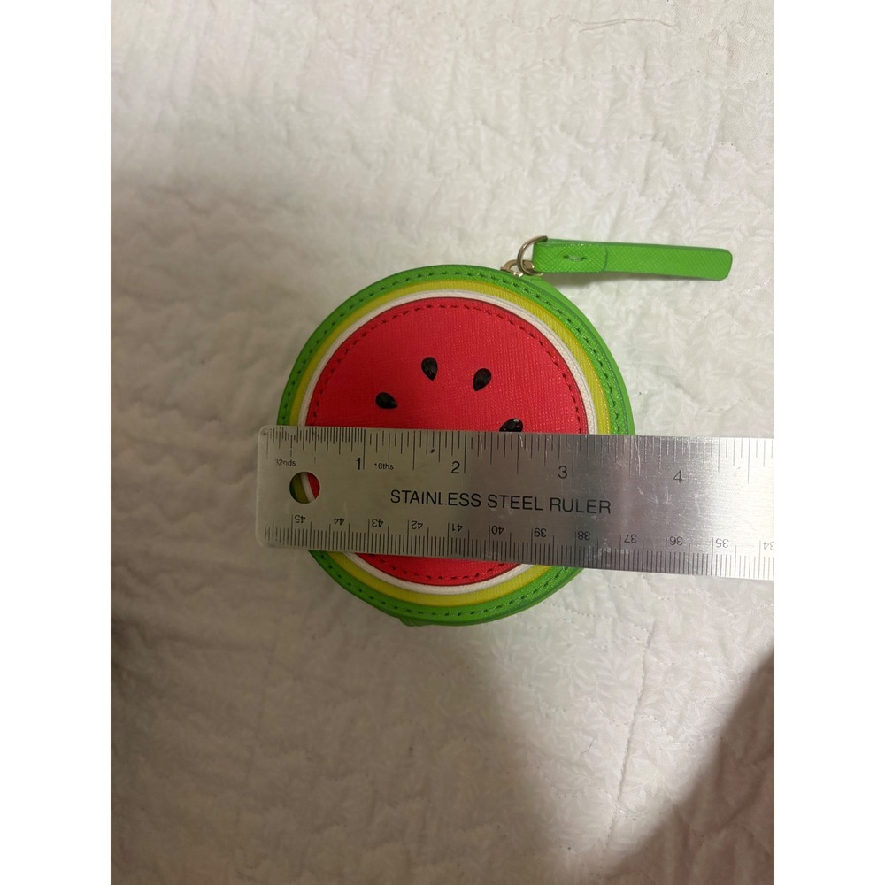 Kate Spade New York Watermelon Coin Purse Saffiano Leather Round Zip Pouch Green - Picture 7 of 7